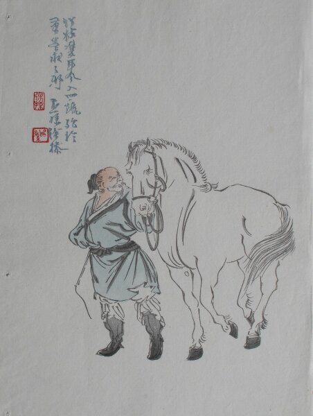 unbekannt chinesisch - Reiter mit Pferd - o.J. - Farbholzschnitt auf Japanpapier