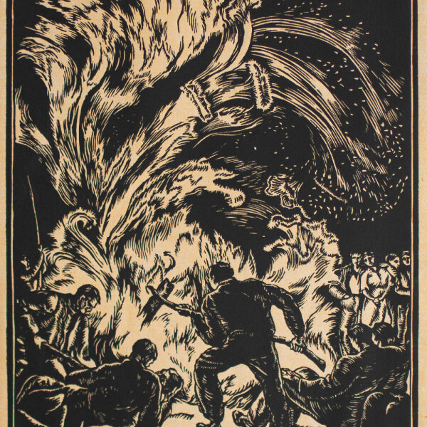Elfriede Miller-Hauenfels - Johannisfeuer - o.J. - Holzschnitt auf geripptem Papier