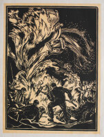 Elfriede Miller-Hauenfels - Johannisfeuer - o.J. - Holzschnitt auf geripptem Papier