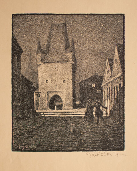 Josef Lhota - Prager Pulverturm - 1924 - Lithografie