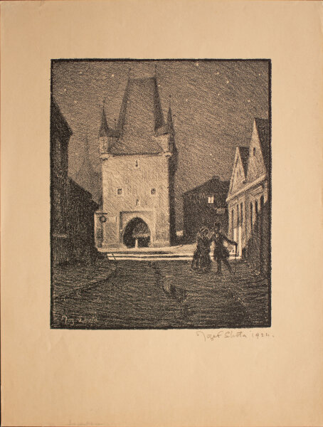 Josef Lhota - Prager Pulverturm - 1924 - Lithografie