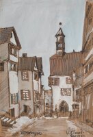 B. Schmid signiert - Öhringen, Historische Stadtansicht - 1921 - Gouache auf Papier
