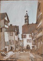 B. Schmid signiert - Öhringen, Historische Stadtansicht - 1921 - Gouache auf Papier