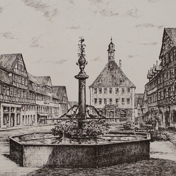 Ehrenfeld - Schorndorf, Marktplatz mit Rathaus - o.J. - Radierung