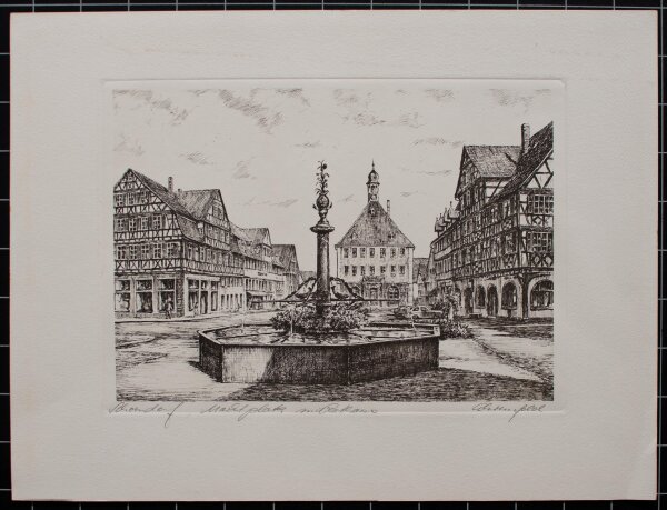 Ehrenfeld - Schorndorf, Marktplatz mit Rathaus - o.J. - Radierung