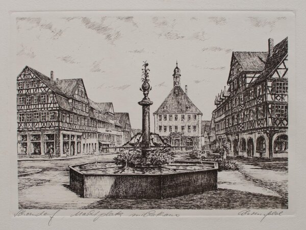 Ehrenfeld - Schorndorf, Marktplatz mit Rathaus - o.J. - Radierung