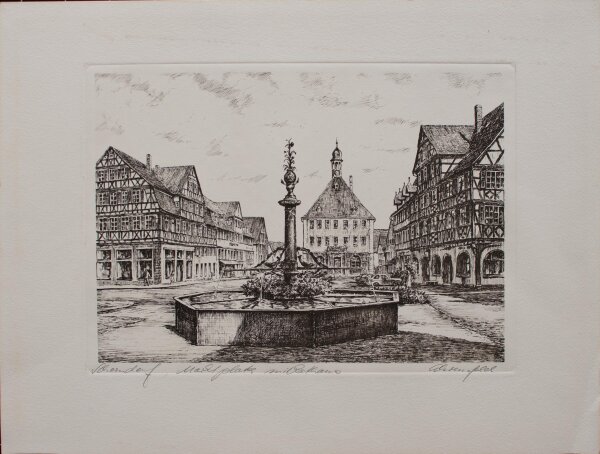 Ehrenfeld - Schorndorf, Marktplatz mit Rathaus - o.J. - Radierung