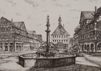 Ehrenfeld - Schorndorf, Marktplatz mit Rathaus - o.J. - Radierung