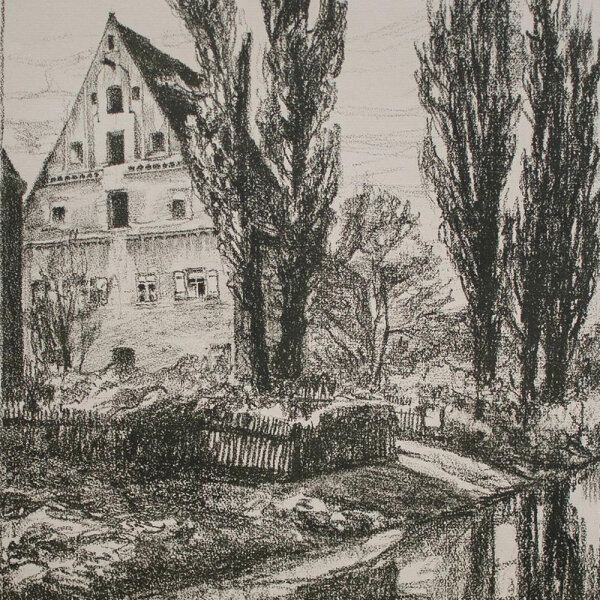 Kurt Messerschmidt - Giebelhaus mit Speicher - o.J. - Lithografie auf Büttenpapier