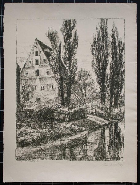 Kurt Messerschmidt - Giebelhaus mit Speicher - o.J. - Lithografie auf Büttenpapier