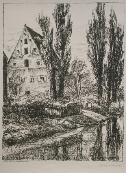 Kurt Messerschmidt - Giebelhaus mit Speicher - o.J. - Lithografie auf Büttenpapier