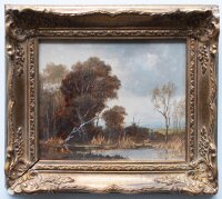 Erich Demmin - Flußlandschaft mit Jäger - o.J. - Öl auf Holz