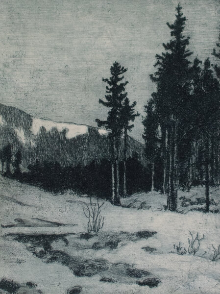 Ernst Pöche - Winterabend - o. J. - Farbradierung