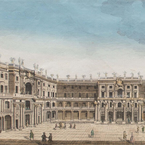 John Bowles - Berlin, Stadtschloß - um 1760 - kolorierter Kupferstich auf handgeschöpftem Büttenpapier