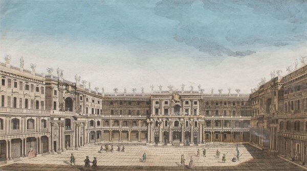 John Bowles - Berlin, Stadtschloß - um 1760 - kolorierter Kupferstich auf handgeschöpftem Büttenpapier