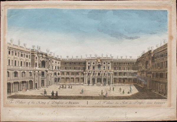 John Bowles - Berlin, Stadtschloß - um 1760 - kolorierter Kupferstich auf handgeschöpftem Büttenpapier