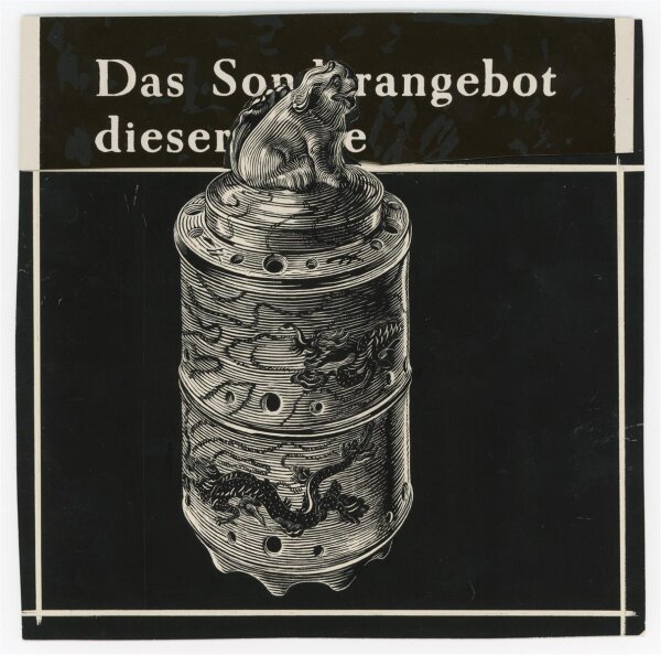 Uli Huber - Grafikentwurf mit chinesischer Teedose - undatiert - Schabtechnik