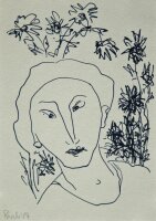 Regina Buch - Frauenporträt mit Blumen - 1987 - Algrafie