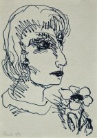 Regina Buch - Frauenporträt mit Blumen - 1987 - Algrafie