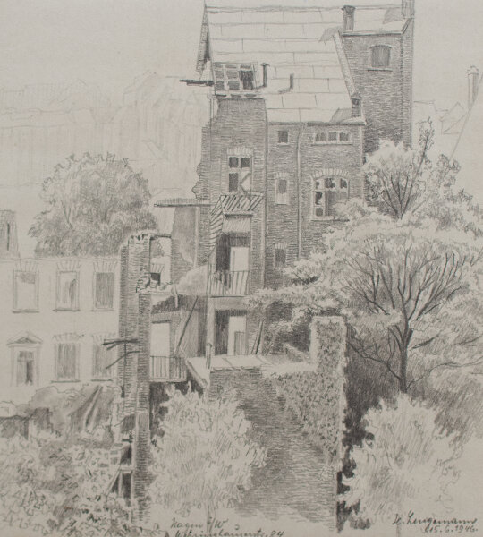 Heinrich Langemann - Wehringhauerstraße, Historische Ansicht - 1946 - Bleistiftzeichnung
