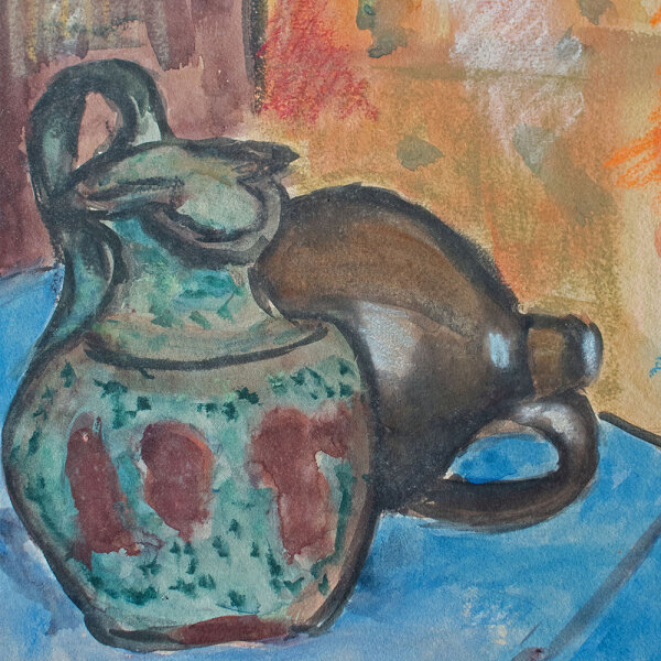 Gerhard Schulte-Dahling - Stillleben mit Tonkrügen - o.J. - Aquarell und Pastell auf leichtem Karton