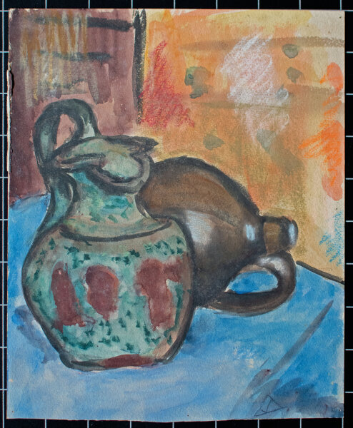 Gerhard Schulte-Dahling - Stillleben mit Tonkrügen - o.J. - Aquarell und Pastell auf leichtem Karton