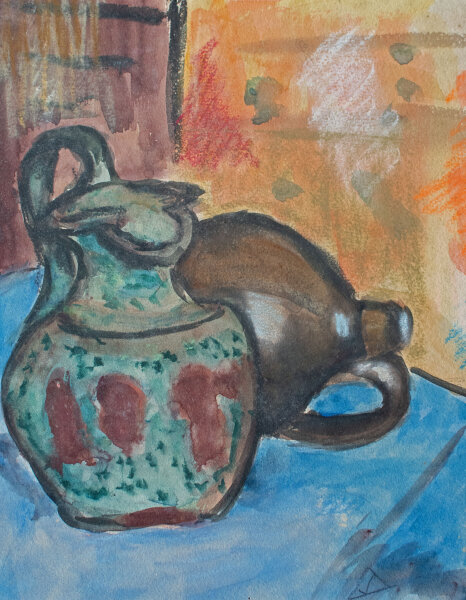 Gerhard Schulte-Dahling - Stillleben mit Tonkrügen - o.J. - Aquarell und Pastell auf leichtem Karton