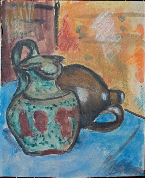 Gerhard Schulte-Dahling - Stillleben mit Tonkrügen - o.J. - Aquarell und Pastell auf leichtem Karton
