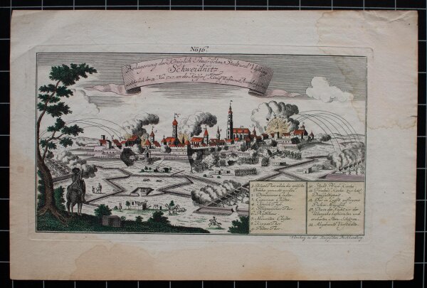 unbekannt - Belagerung der Königlich Preussischen Stadt und Vestung Schweidnitz - o.J. - Kupferstich in altem Kolorit