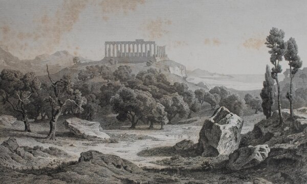 Eugène Edouard Adler-Mesnard - Girgenti, Tempel der Juno - o.J. - Radierung auf aufgewalztem Papier