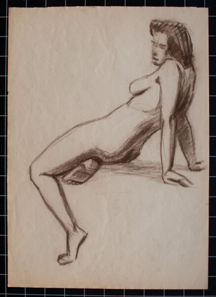 unbekannt - Aktstudie - o.J. - Zeichnung, Farbkreide auf dünnem Skizzenpapier