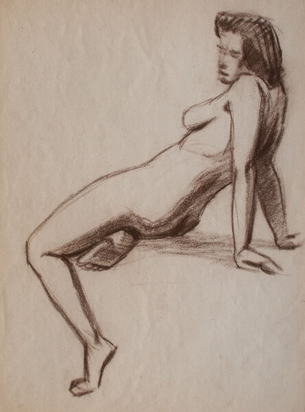 unbekannt - Aktstudie - o.J. - Zeichnung, Farbkreide auf dünnem Skizzenpapier