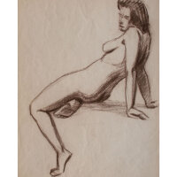 unbekannt - Aktstudie - o.J. - Zeichnung, Farbkreide auf...