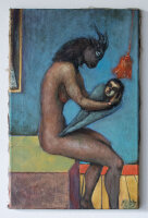 Rolf Walter - Fantastischer Frauenakt mit Engel - 2005 - Öl auf Leinwand