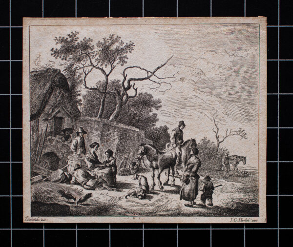 Johann Georg Hertel - Rastende Gesellschaft - undatiert - Radierung auf Büttenpapier