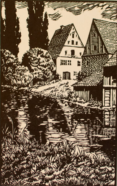 Gerhard Augustin - An der Wassermühle - o. J. - Holzschnitt
