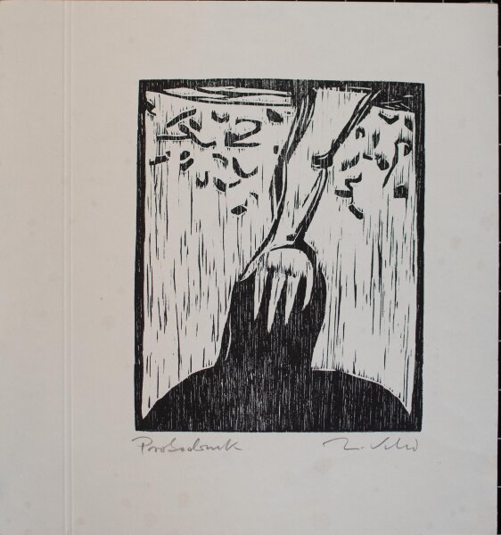 unbekannt - Hand auf Kopf - o. J. - Holzschnitt