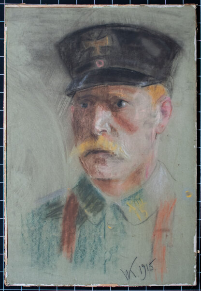 Unbekannt - Bildnis eines Soldaten - 1915 - Pastell auf grün getöntem Papier