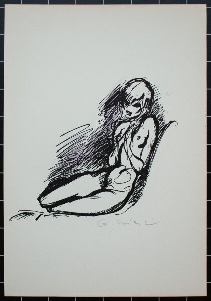 Gustav Friese - Meditation - 1949 - Druckgrafik auf Monumentkarton nach Federzeichnung