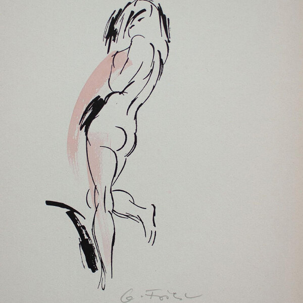 Gustav Friese - Temptation - 1949 - handcolorierte Druckgrafik auf Monumentkarton nach Federzeichnung