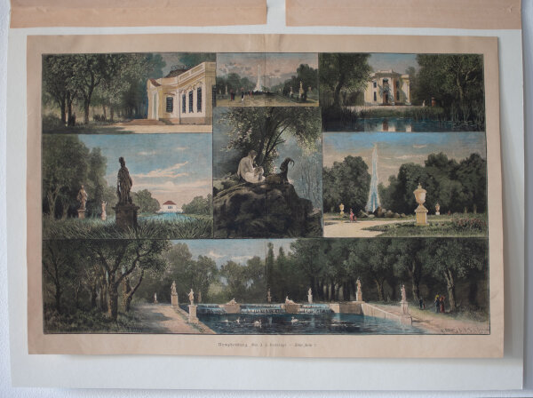 Johann Friedrich Hennings nach - Nymphenburg, Souvenirblatt - o.J. - colorierter Holzstich