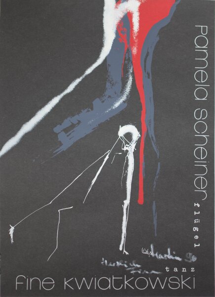 Martin Müller - Fine Kwiatkowski Tanz, Pamela Scheiner Flügel. Ausstellungsplakat - 1978 - Siebdruck auf Tonkarton