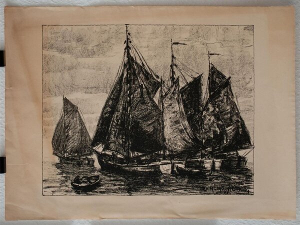 Eugen Reich-Münsterberg - Segelschiffe auf dem Wasser - undatiert - Lithografie auf Büttenpapier