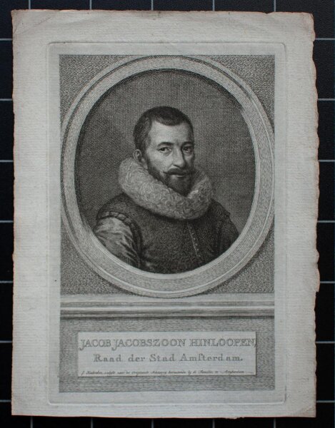 Jacobus Houbraken - Porträt Jan Jacobszoon Hinlopen - 1750 - Kupferstich auf Büttenpapier