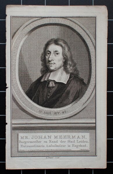 Jacobus Houbraken - Porträt Johan Meerman, Bürgermeister - 1750 - Kupferstich auf Büttenpapier