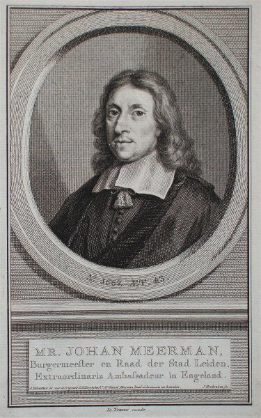 Jacobus Houbraken - Porträt Johan Meerman, Bürgermeister - 1750 - Kupferstich auf Büttenpapier