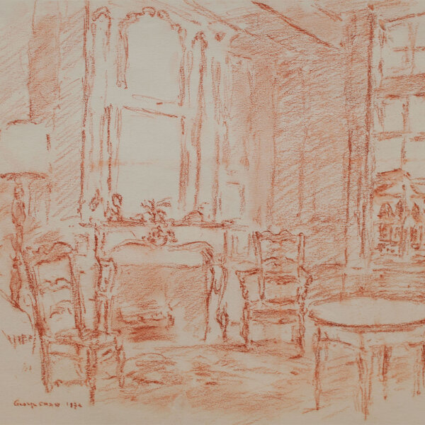 George Chan - Interieur (Chez Madame Denise, Chartres) - 1974 - Rötelzeichnung auf Malkarton