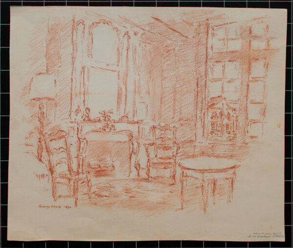 George Chan - Interieur (Chez Madame Denise, Chartres) - 1974 - Rötelzeichnung auf Malkarton