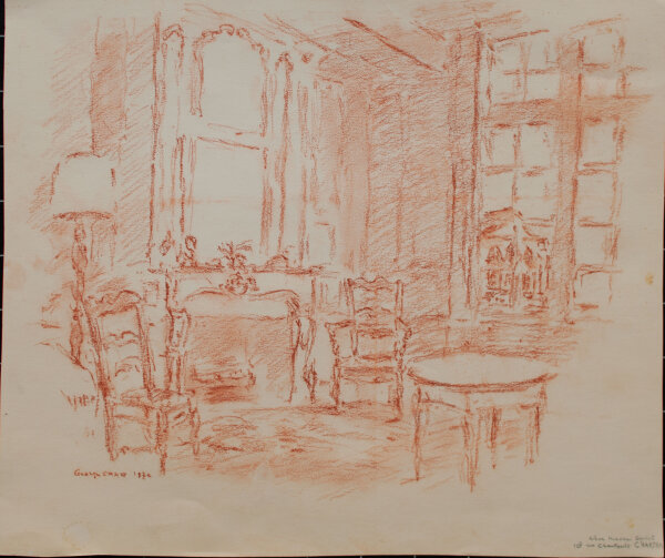 George Chan - Interieur (Chez Madame Denise, Chartres) - 1974 - Rötelzeichnung auf Malkarton