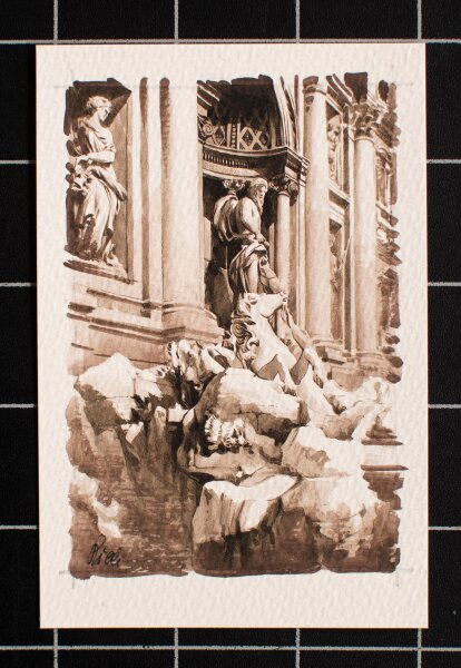 unleserlich signiert - Trevi-Brunnen, Rom - undatiert - Aquarell